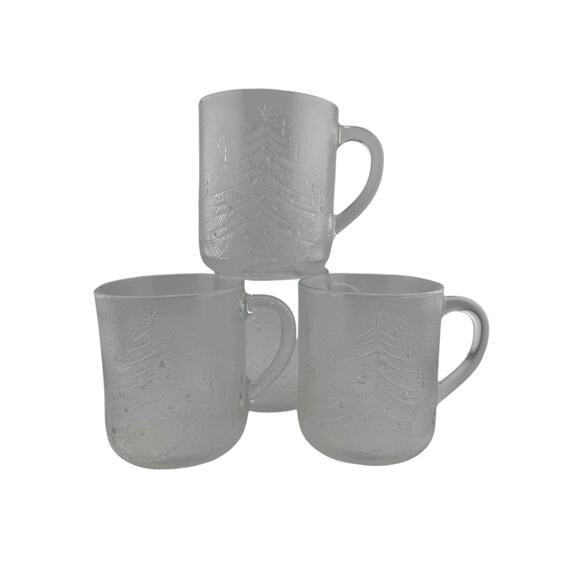 Vintage 1960s Duralex Clear Glass Coffee Mugs Christmas Tree Design – Set of 4 - Picture 1 of 3